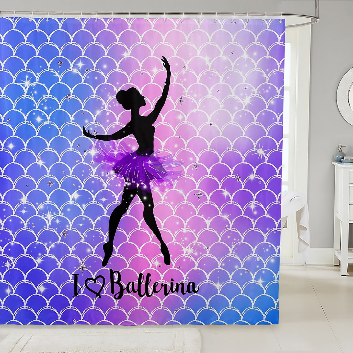 Mermaid Scale Bathroom Shower Curtain Sets For Girls, Ballet Decor ...