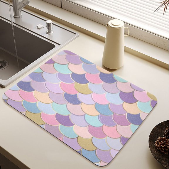 Mermaid Scale Dreamy Diatomite Dish Drying Mat Drain Pad for Kitchen Sink Countertop 15.7" x 11.8"