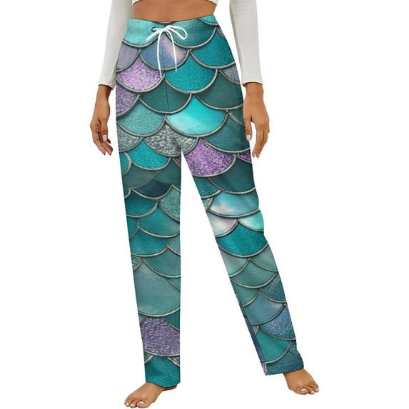 Mermaid Scale Glitter Fabric Winter Female Pants Flannel High Waist Women Pants Lady Warm Straight Leg Plush Trousers