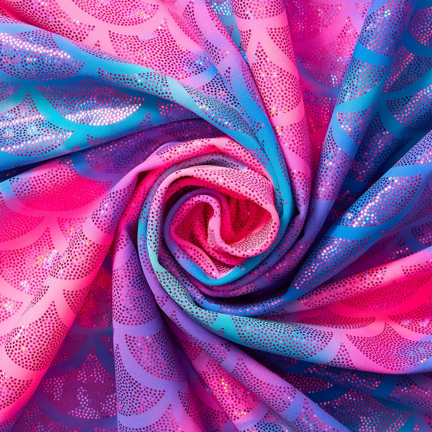 Mermaid Scale Hologram Tricot Foil Fabric - Pink Blue Shiny Stretchy 60" By The Yard