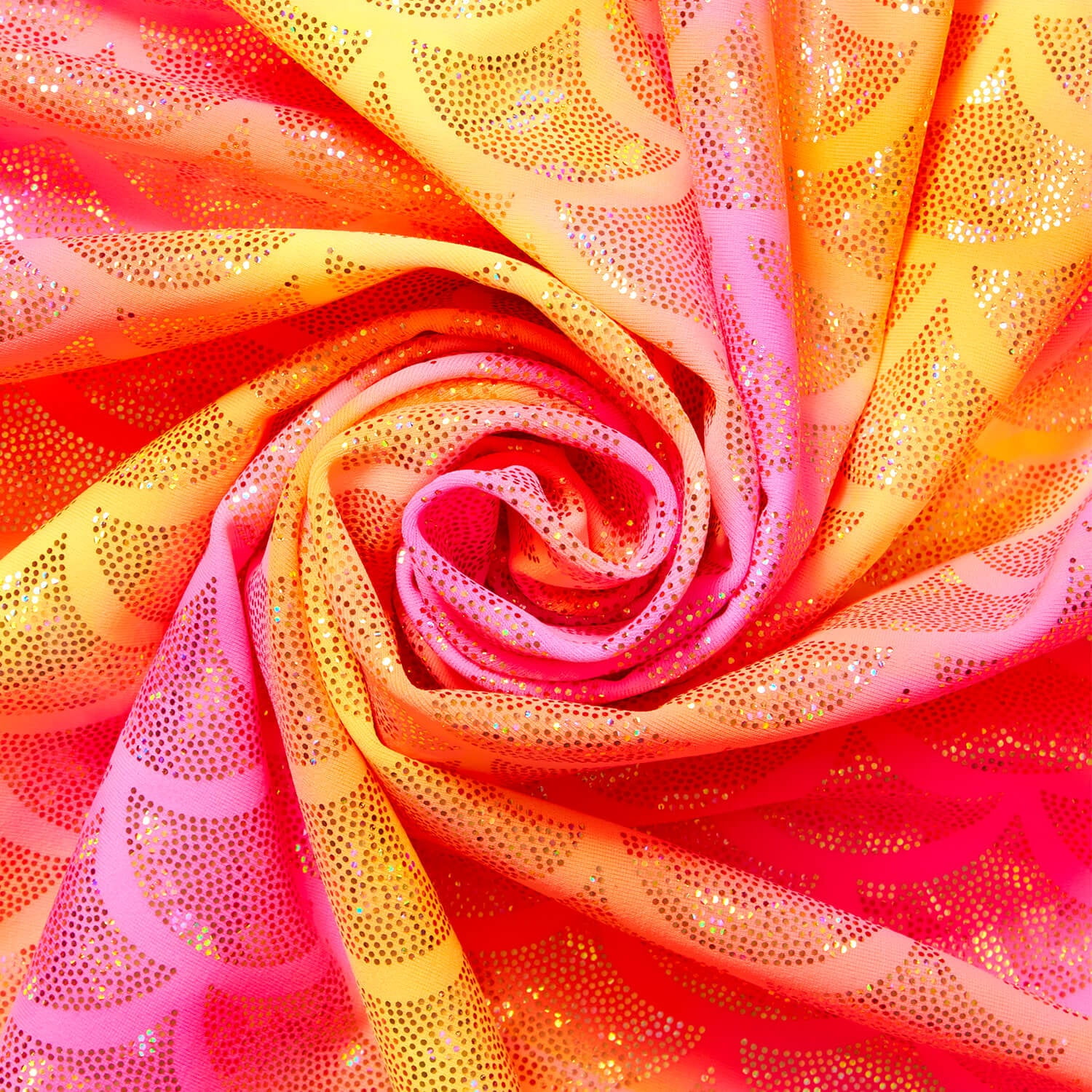 Mermaid Scale Hologram Tricot Foil Fabric - Yellow Pink Shiny Stretchy 60" By The Yard