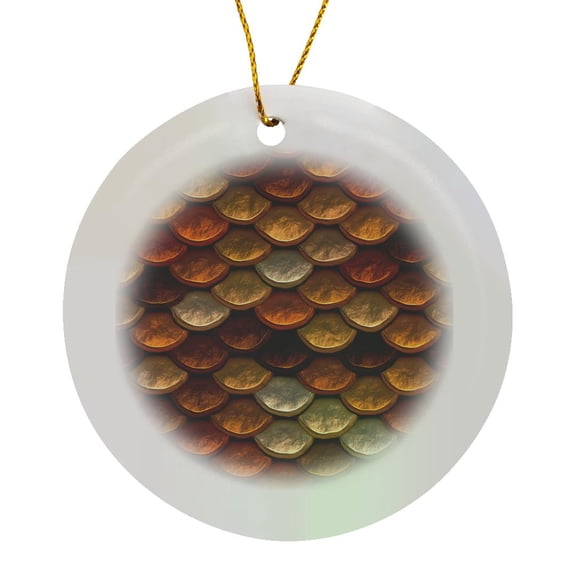 3drose, Mermaid Scale or Fish Scale Pattern in Orange and Brown, Circle Porcelain Ornament