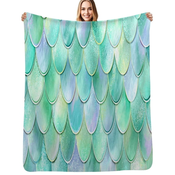 Mermaid Scale Pattern Flannel Blankets Soft Throw Blanket Winter Travel Office Outdoor Bedspread