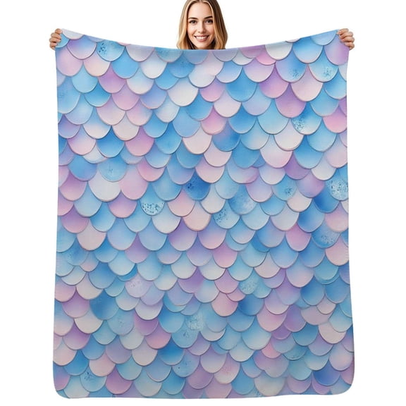 Mermaid Scale Pattern Flannel Blankets Soft Throw Blanket Winter Travel Office Outdoor Bedspread