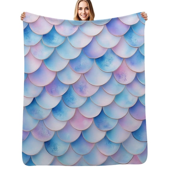 Mermaid Scale Pattern Flannel Blankets Soft Throw Blanket Winter Travel Office Outdoor Bedspread