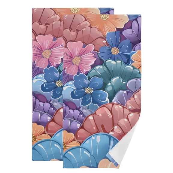 Mermaid Scale Pattern Flowers Hand Towel Absorbent Bath Towels for Bathroom Sports Gym 28" x 14" Set of 2