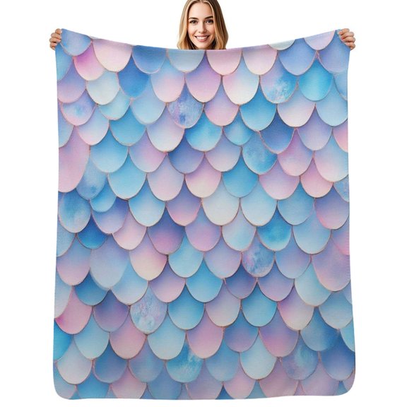 Mermaid Scale Pattern Print Flannel Blankets Soft Throw Blanket Winter Travel Office Outdoor Bedspread