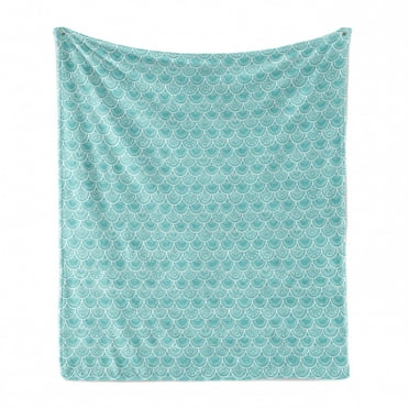 Mermaid Scale Soft Flannel Fleece Blanket, Pastel Colored Composition with Doodle Elements Swirls and Curls Pattern, Cozy Plush for Indoor and Outdoor Use, 60" x 80", Pale Blue White, by Ambesonne
