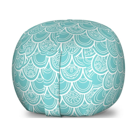 Mermaid Scale Storage Toy Bag Chair, Pastel Colored Composition with Doodle Elements Swirls and Curls Pattern, Stuffed Animal Organizer Washable Bag, Large Size, Pale Blue White, by Ambesonne