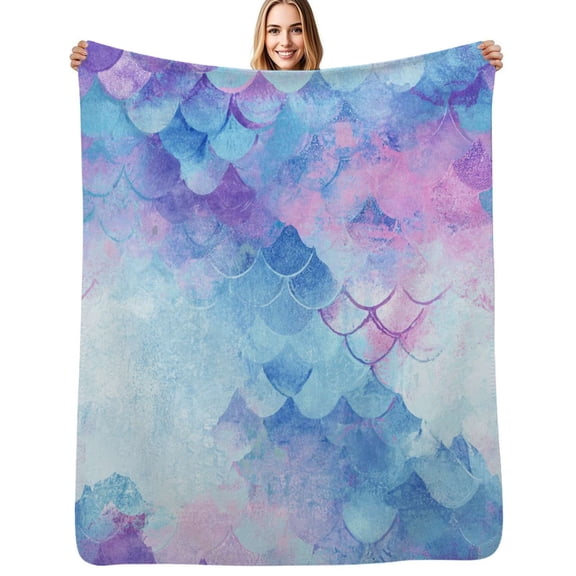 Mermaid Scale Watercolor Pattern Flannel Blankets Soft Throw Blanket Winter Travel Office Outdoor Bedspread