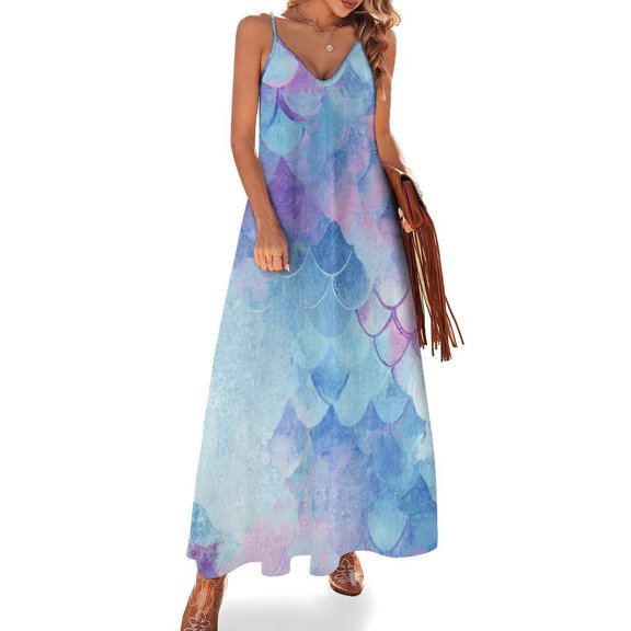 Mermaid Scale Watercolor Pattern Sleeveless Dress Loose Women's Dress Dresses Luxury Evening Dresses