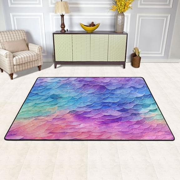 Mermaid Scales Area Floor Mats 72" x 48" Soft Non-Slip Large Rugs Nursery Memory Foam Carpets Living Room Doormat for Bedroom Dinning Decor