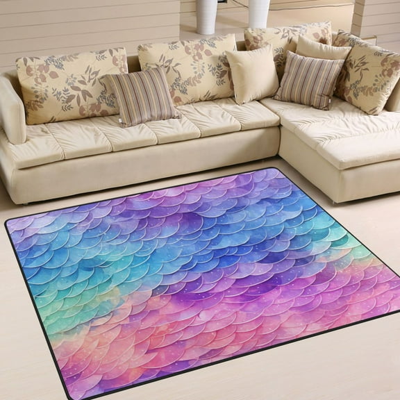 Mermaid Scales Area Rugs Soft Non-Slip Floor Mats Large Nursery Carpets Doormat for Living Room Bedroom Hotel Decor 63"x48"