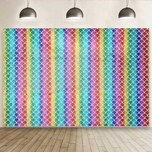 Mermaid Scales Background Fabric 39x59 inch Colorful White No Stretch Tapestry Wall Decor Girl Princess Birthday Party Banner Mermaid Fish Scales Tablecloth Studio Photo Props