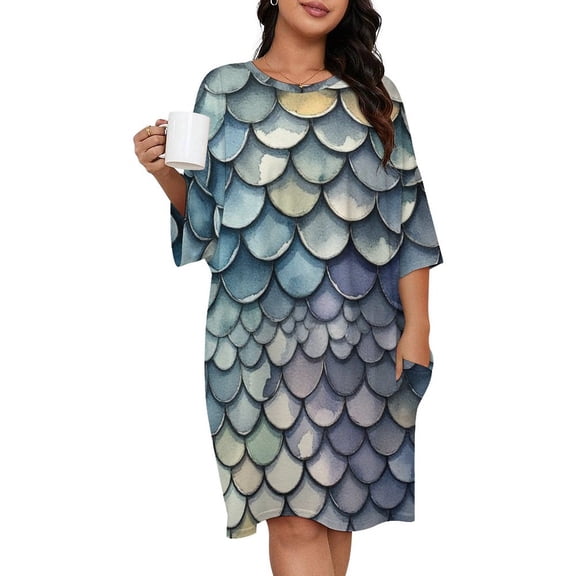 Mermaid Scales Blue Purple Sleepshirts For Sleeping Travels Loose Sleepdress Pajama Dress Soft Nightdress Sleepwear