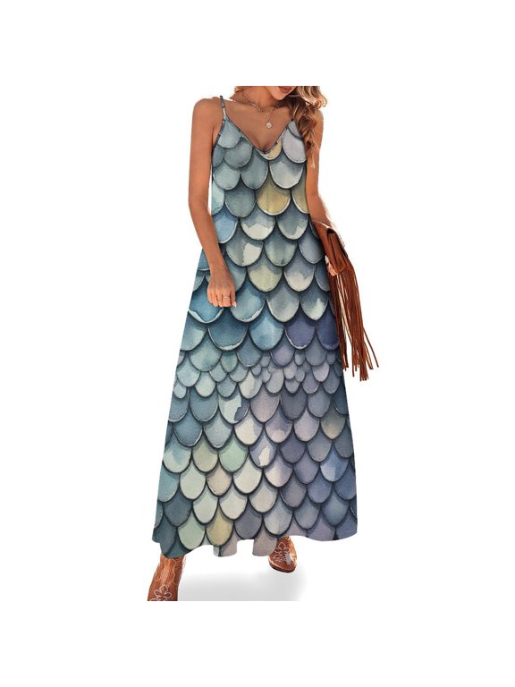 Mermaid Scales Blue Purple Sleeveless Dress Dresses Women Summer Women's Summer Clothing