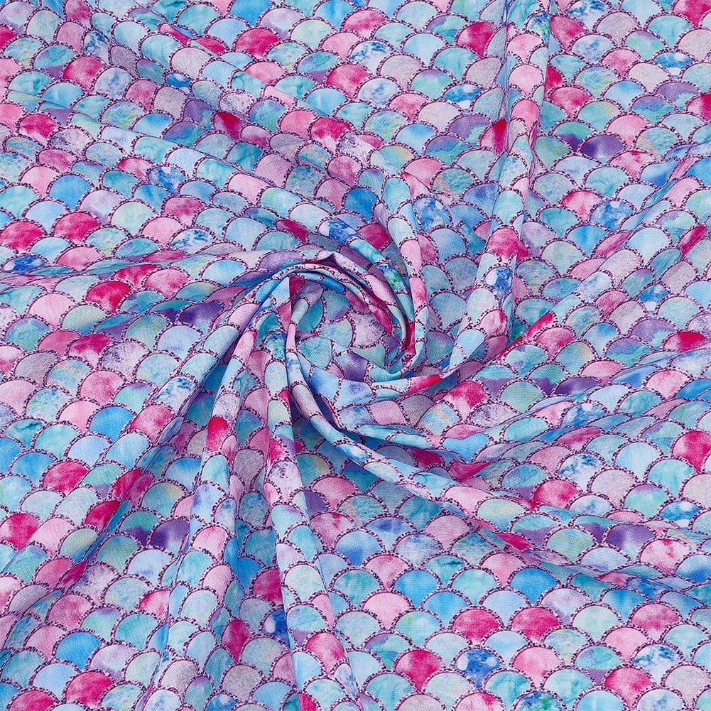Mermaid Scales Fabric 39.4x57 Inch Fish Scale Pattern Polyester Cotton ...