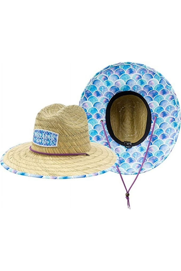 Mermaid Scales Fabric Pattern Print Straw Children's Sunhat, Boy & Girl, Ages 3+, Lifeguard Hat, Beach, Swim, Cruise, Paddle Board, Boat, Fishing, Fits All, Malabar Hat