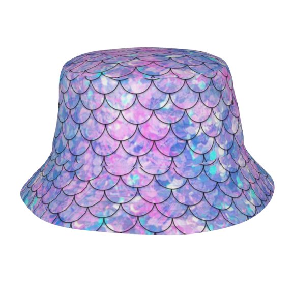 Mermaid Scales Fashion Shinning Colorful Bucket Hat, Packable Fisherman Sun Cap, Foldable UV Protection for Fishing Beach Hiking Camping