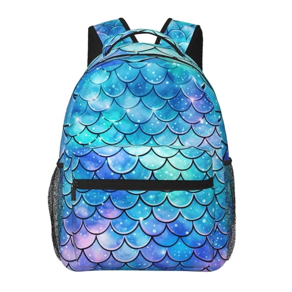 Mermaid Scales Fish Scale Blue Backpack Casual College Bag Zipper Laptop Daypack Hiking Rucksack Travel