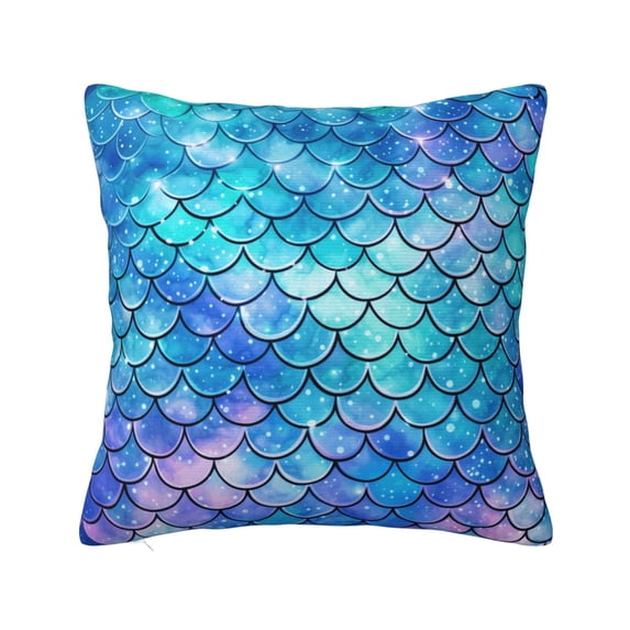 Mermaid Scales Fish Scale Blue Decorative Throw Pillow Cases Square Cushion Cover Pillowcases for Couch Bed Living Room 22x22