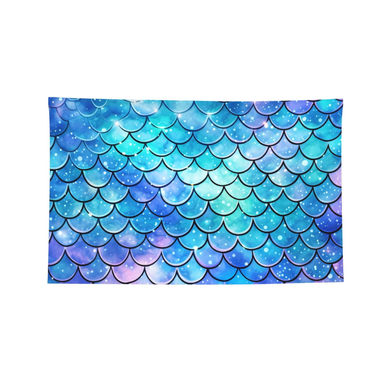 Mermaid Scales Fish Scale Blue Four Hole Decorated Banner Flag for Garden Yard Home Decoration Indoor Outdoor 4x6 Ft
