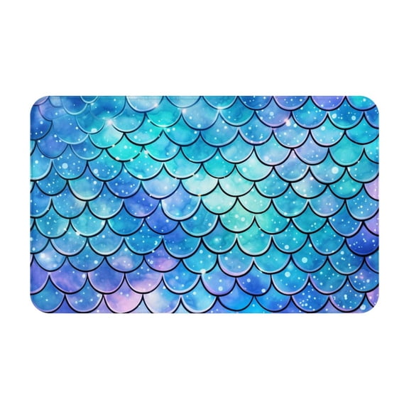Mermaid Scales Fish Scale Blue Front Door Mat Doormat Non Slip Bath Mats 20x31.5 Inch Bathroom Rug Entryway Carpet