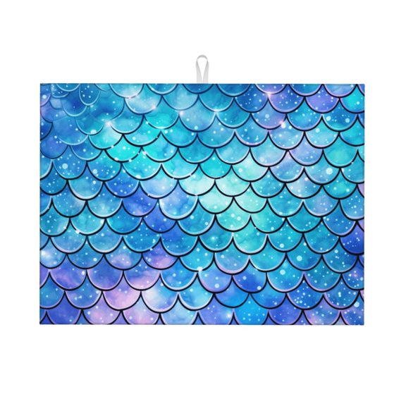 Mermaid Scales Fish Scale Blue Large Kitchen Drying Mat 18x24 Inch Ultra Absorbent Dish Drying Mats Foldable Countertop Protector