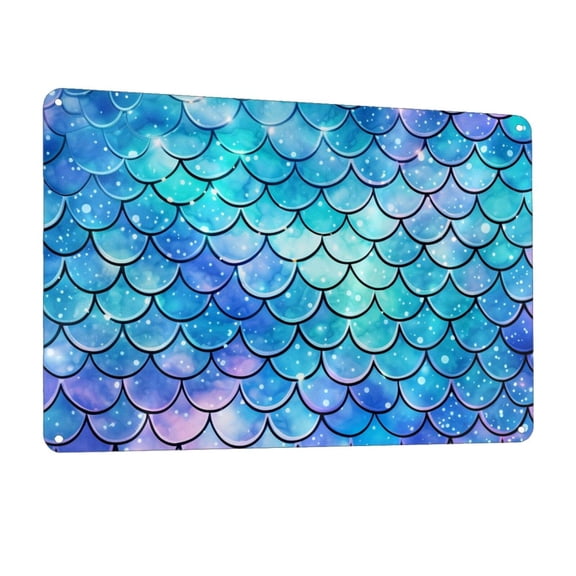 Mermaid Scales Fish Scale Blue Metal Tin Sign Wall Decor for Home Bars Restaurants Cafes Store Pubs Sign Gift 12 X 8 Inch