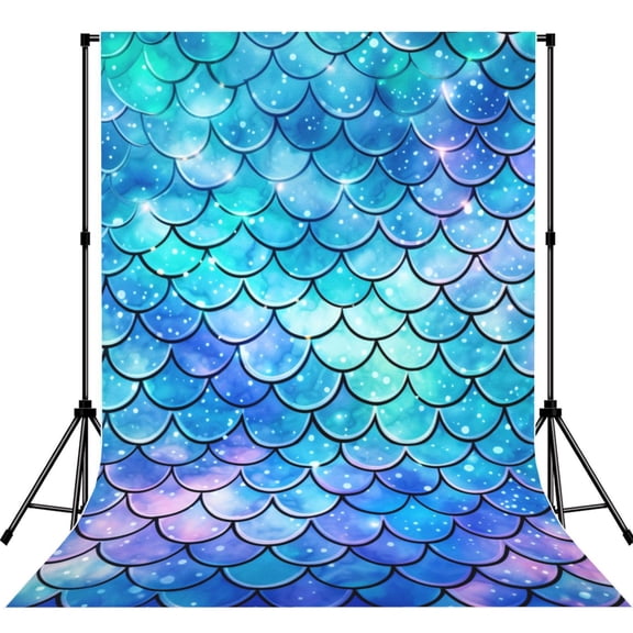 Mermaid Scales Fish Scale Blue Photography Backdrop 5x7Ft Background for Photo Studio Video Recording Birthday Party Wedding Home Decor