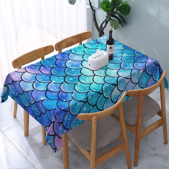 Mermaid Scales Fish Scale Blue Rectangular Tablecloth 54"x 72" Waterproof Rectangle Table Cover Cloth for Kitchen Dining Room Picnic Home Party