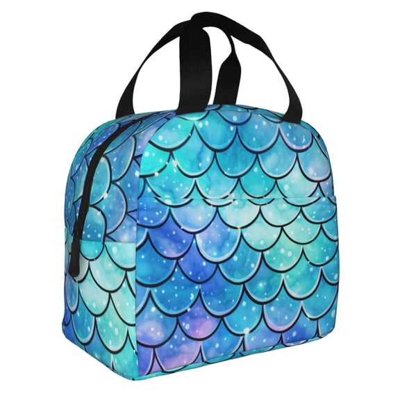 Mermaid Scales Fish Scale Blue Reusable Lunch Bag Insulated Meal Tote Box Thermal Cooler Handbag Food Container For Work Travel Picnic