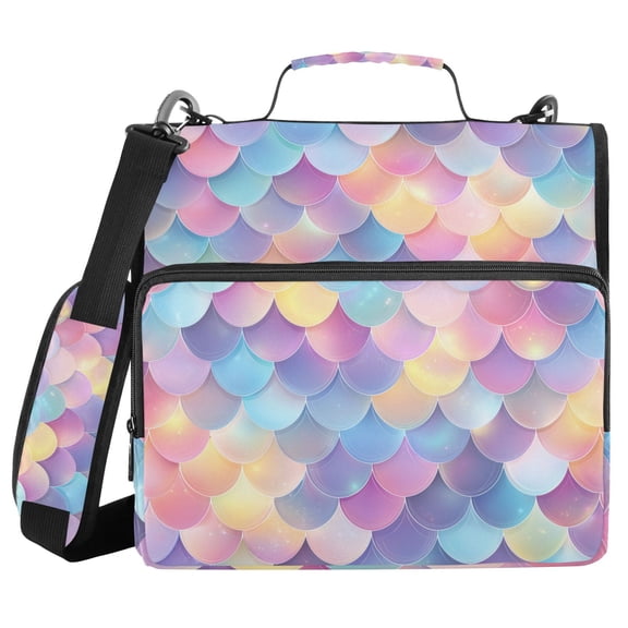 Mermaid Scales Glowing Binder Bag with Shoulder Strap 3 Ring Zipper Binder File Folder Document Storage