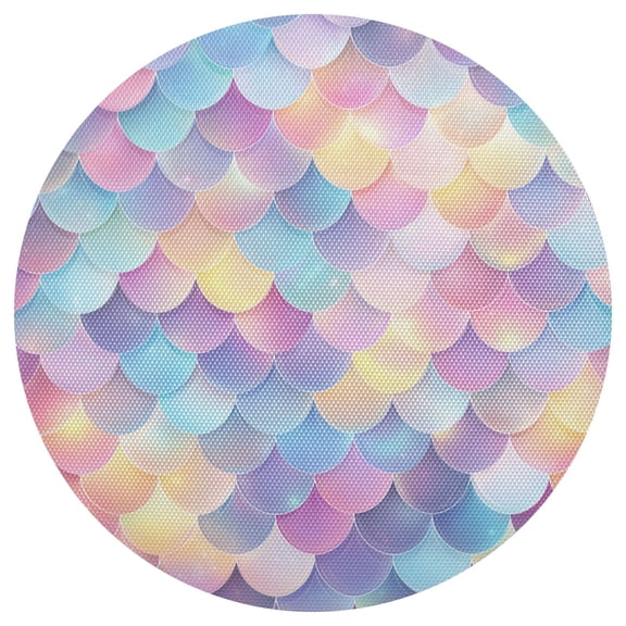 Mermaid Scales Glowing PVC Round Grid Placemat Table Mat 1 Pc 15.4" x 15.4"