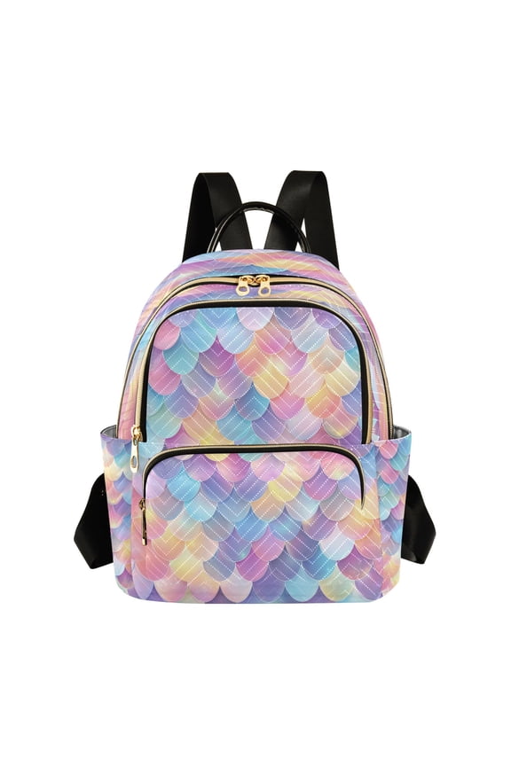 Mermaid Scales Glowing Quilted Backpack Fashion Daypack Commuter Bag for Women 8.5 L