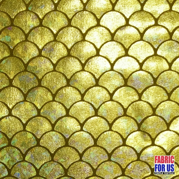 Mermaid Scales Gold Reflective, Holographic and Shiny STRETCH Fabric 58"/60" Wide