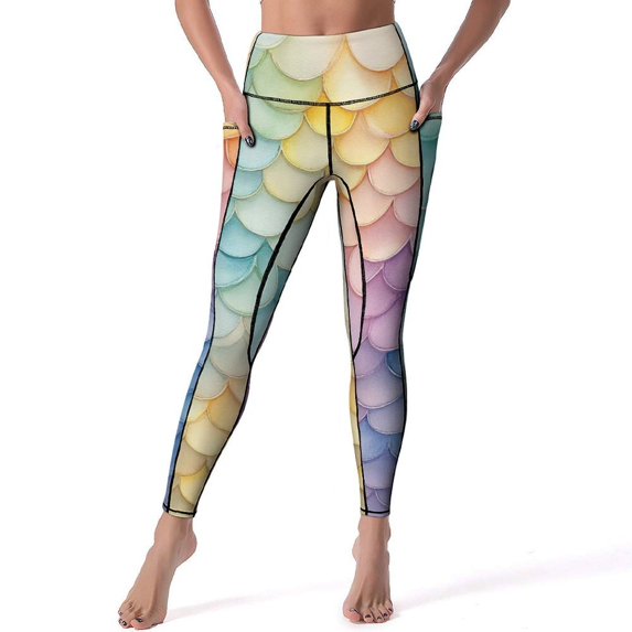 Mermaid Scales Leggings Fitness Gym Yoga Pants High Waist Stretch Sports Tights Leggins