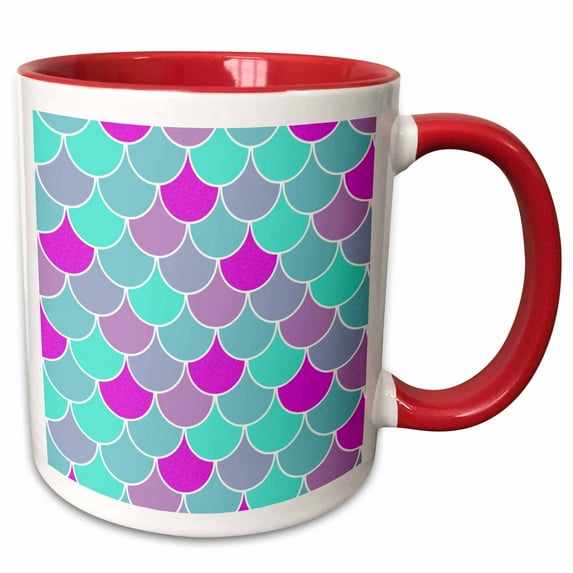 3drose, Mermaid Scales Pattern, 11oz Two-tone Red Mug