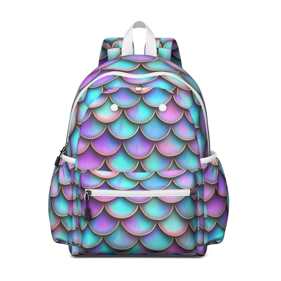 Mermaid Scales Pattern Backpack for School,Cute School Bag,Schoolbag with Adjustable Shoulder Straps & Padded Back,13.4"x11"x4.7"