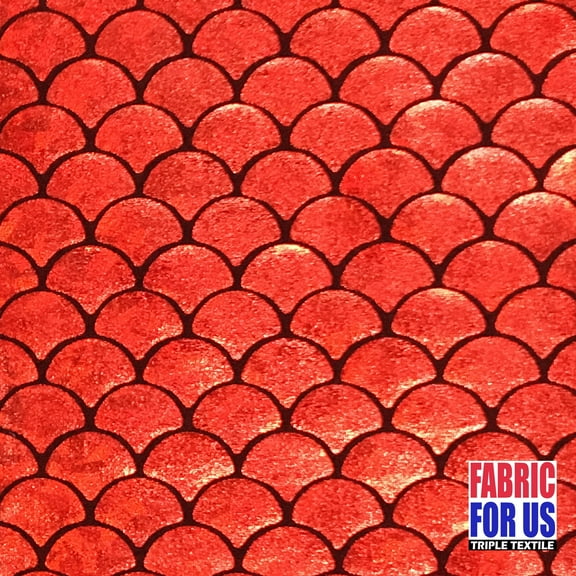Mermaid Scales Red Reflective, Holographic and Shiny STRETCH Fabric 58"/60" Wide