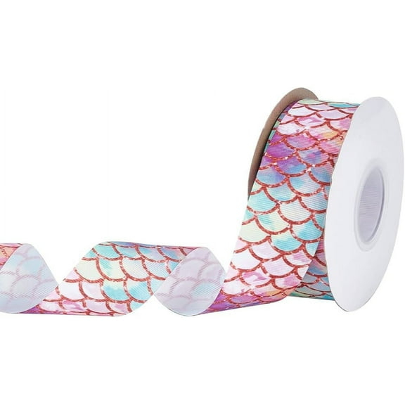 Mermaid Scales Ribbon Fish Scale Grosgrain Ribbon 1.5inch×20 Yards Colorful Fabric Ribbons Polyester Ribbon for Clothes Bags Hats Party Decor Gift Wrapping Invitation Cards Decor