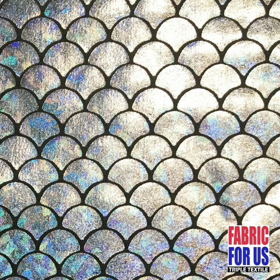 Mermaid Scales Silver Reflective, Holographic and Shiny STRETCH Fabric 58"/60" Wide