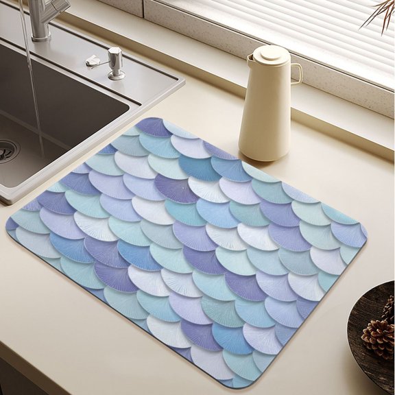 Mermaid Scales in Blue and Purple Diatomite Dish Drying Mat Drain Pad for Kitchen Sink Countertop 15.7" x 11.8"