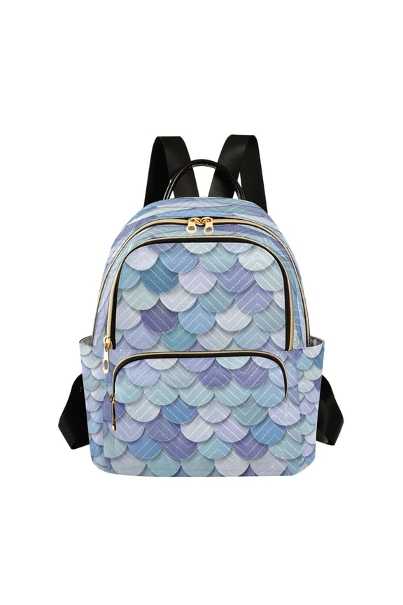 Mermaid Scales in Blue and Purple Quilted Backpack Fashion Daypack Commuter Bag for Women 8.5 L