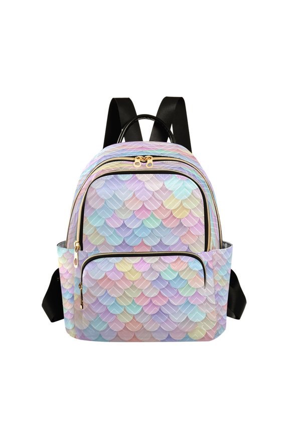 Mermaid Scales with Soft Hues Quilted Backpack Fashion Daypack Commuter Bag for Women 8.5 L