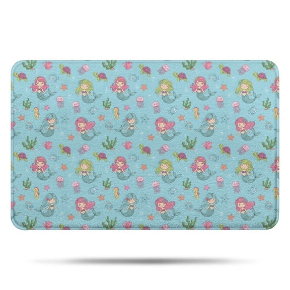 Mermaid Sea Creature Pattern Bathroom Rugs Mat,Non Slip Microfiber Bathroom Rug,Rubber Backing,Soft Bathroom Mats for Bathroom Floor,Tub and Shower,17x27in(43x68cm)