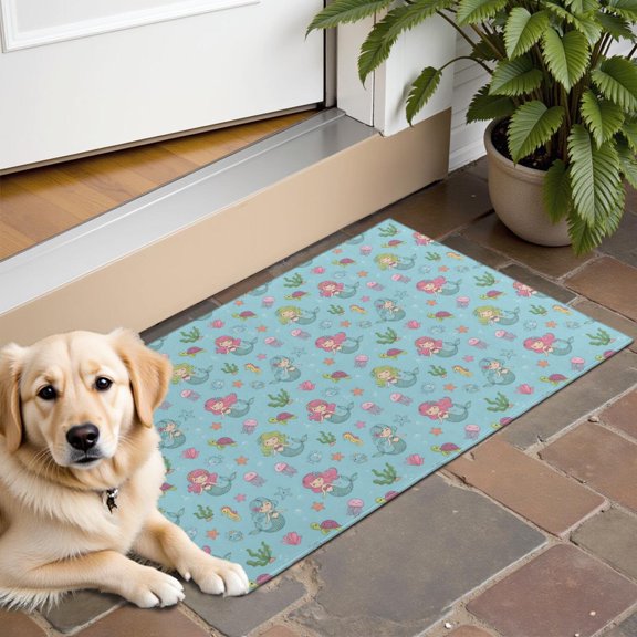 Mermaid Sea Creature Pattern Door Rugs,Washable Non Slip Door Mats Indoor,Decorative Door Mats,Entry Mat Indoor for Entrance,Bedroom,Kitchen,Bathroom,16"x24"