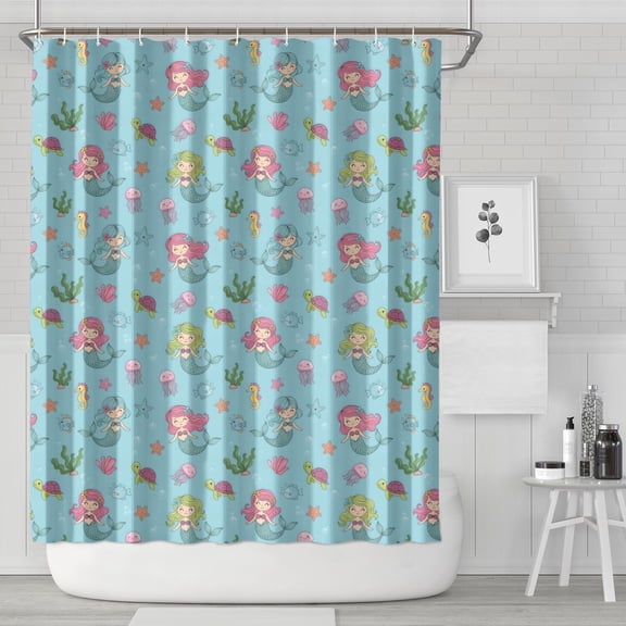 Mermaid Sea Creature Pattern Shower Curtain 84"x72" ,Bathroom Decorative Shower Curtains Set with 12 Hooks,Modern Waterproof Washable Shower Curtain