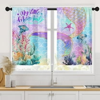 Mermaid Sea Summer Kitchen Curtains, Fish Ocean Underwater Short Window Curtains Set of 2, Window Treatment Tier Curtains for Kitchen Over Sink Bathroom Dining Room Decor (26x36 Inch)