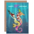 thumbnail image 1 of Mermaid Seahorse 11th Birthday Greetings Card Plus Envelope Blank inside, 1 of 3